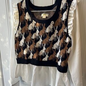 Maeve Rabbit Patterned Sweater Vest with Ruffle Sleeves